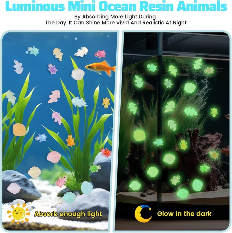 Yonseng 400pcs Luminous Mini Ocean Resin Animals Starfish Jellyfish Seashell Mini Turtles Set Resin Animals Tiny Sea Models for Dollhouse Miniatures DIY Fish Tank Fairy Garden Micro Landscaping - Image 4